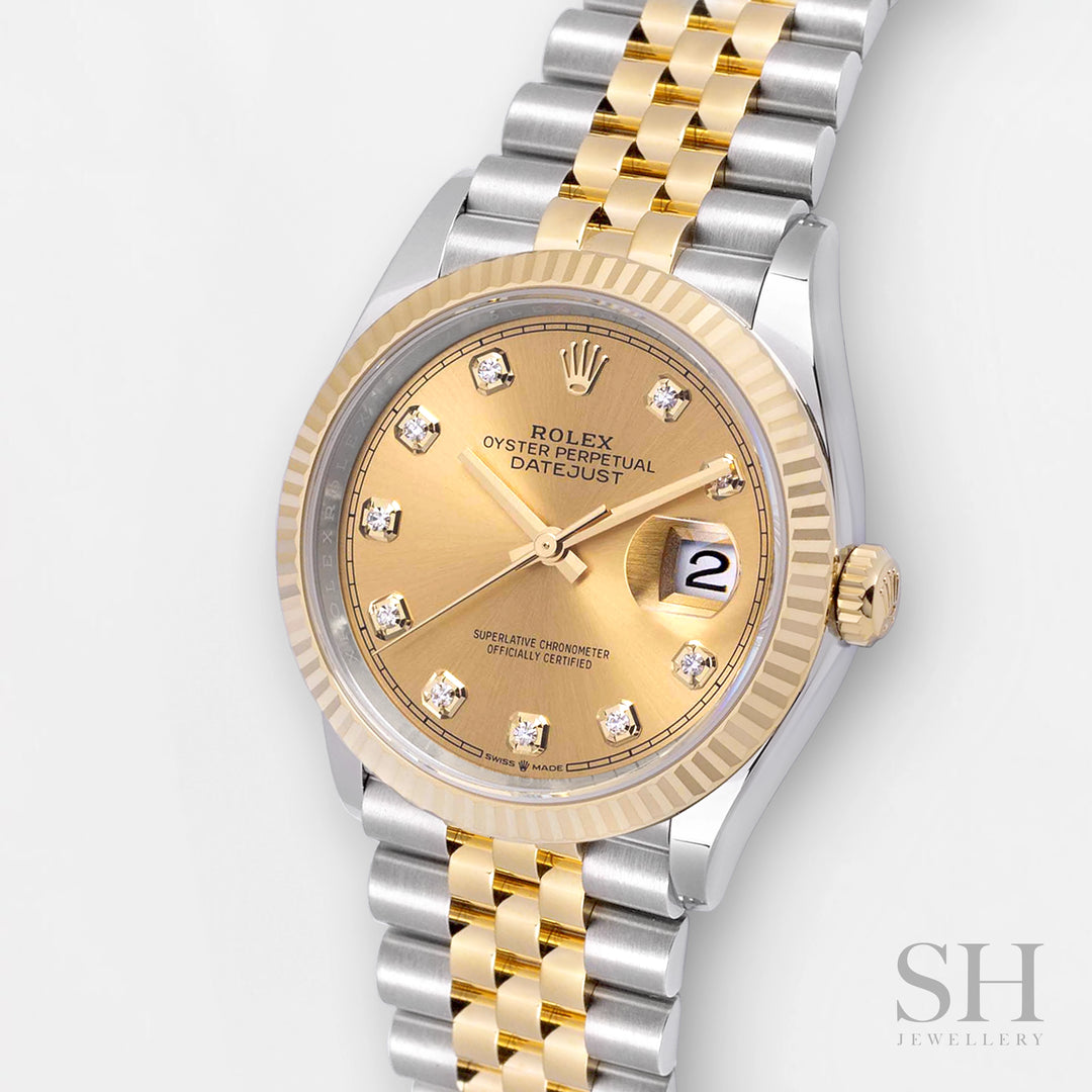 Rolex Datejust36 36mm Steel/YG Champagne Dial Diamond Markers 2025 Ref m126233-0017 (#983)
