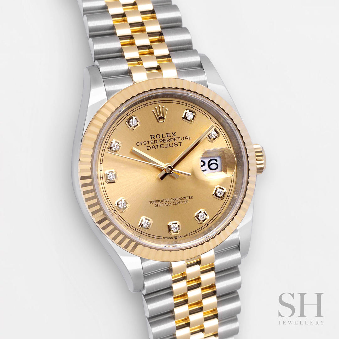 Rolex Datejust36 36mm Steel/YG Champagne Dial Diamond Markers 2025 Ref m126233-0017 (#983)