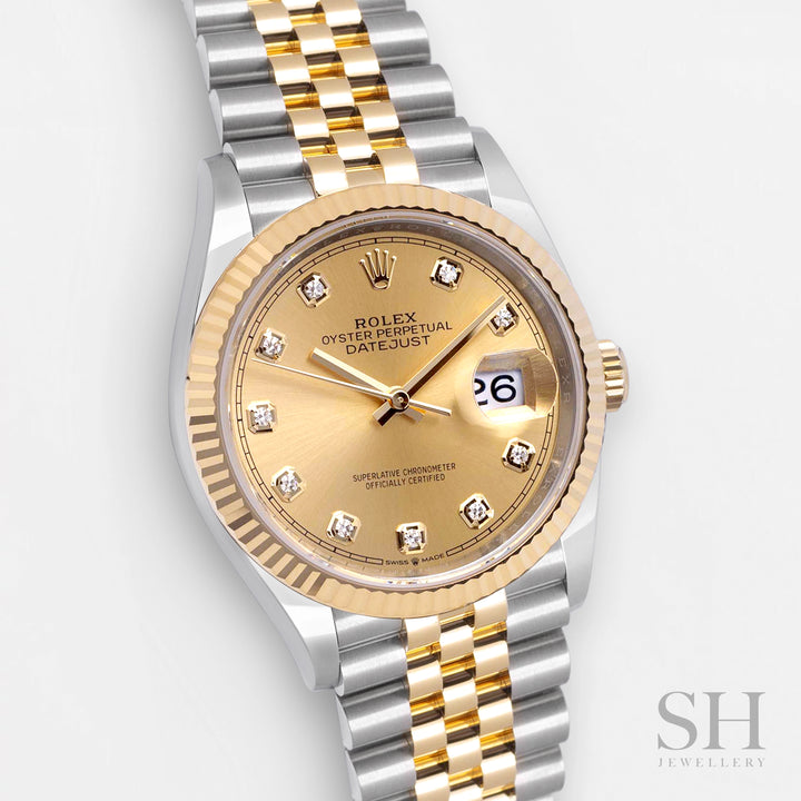 Rolex Datejust36 36mm Steel/YG Champagne Dial Diamond Markers 2025 Ref m126233-0017 (#983)