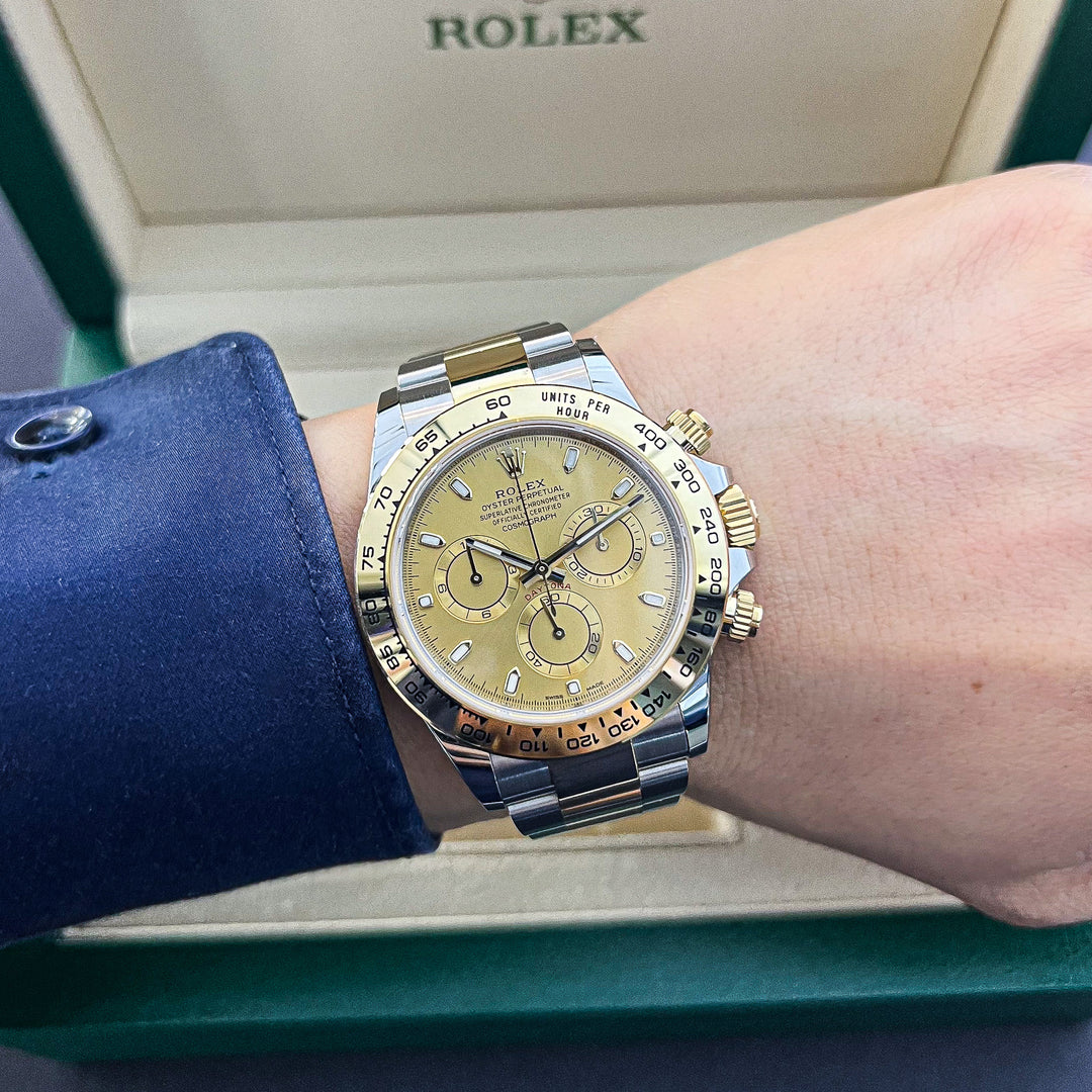 Rolex Daytona 40mm Steel/YG Champagne Dial Stick Markers 2023 Ref m116503-0003 (#656)