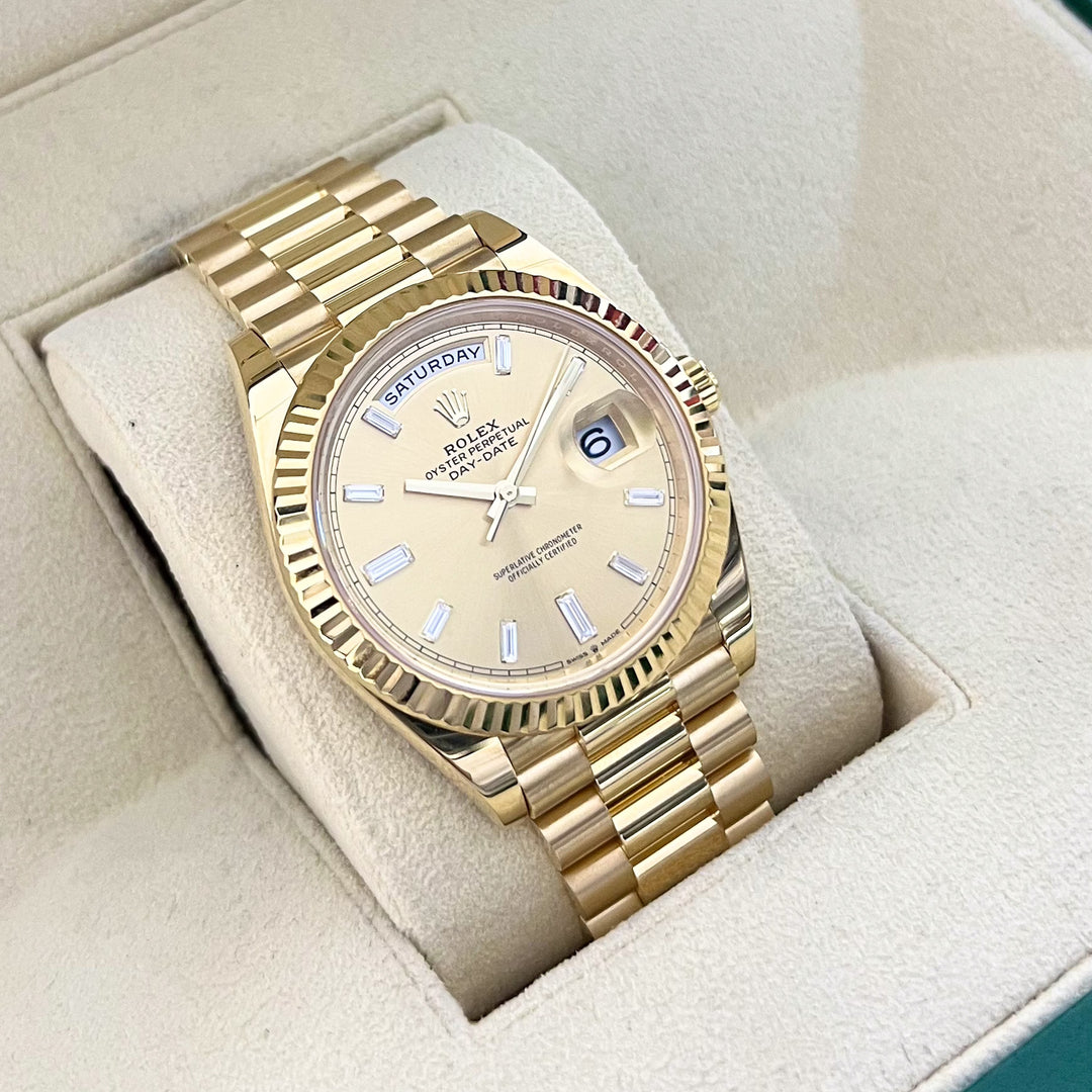 Rolex Day-Date40 40mm YG Champagne Dial Diamond Markers 2024 Ref m228238-0005 (#929)