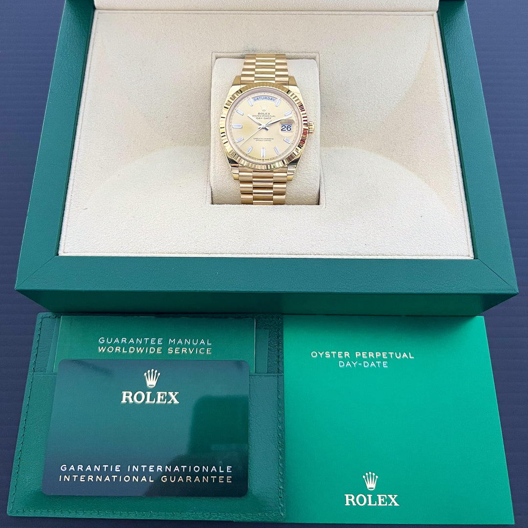 Rolex Day-Date40 40mm YG Champagne Dial Diamond Markers 2024 Ref m228238-0005 (#929)