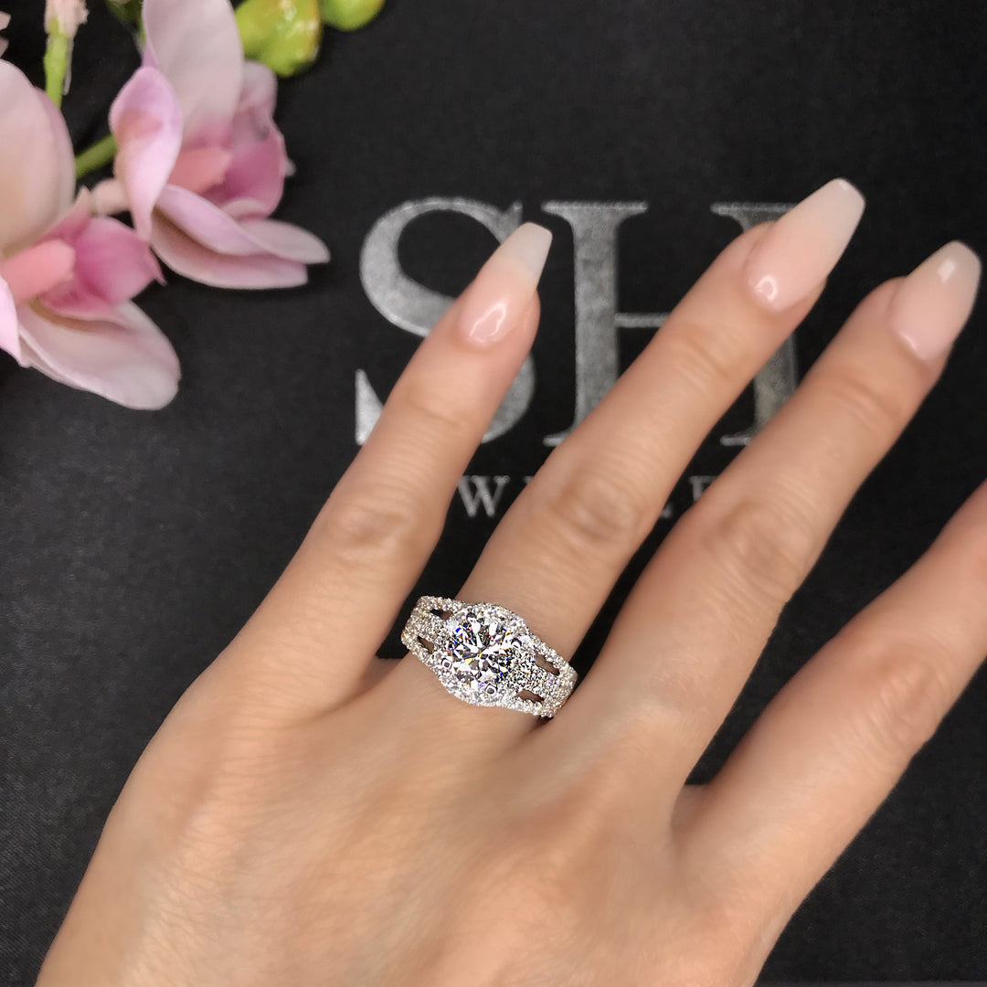 Bright Modern Halo Ring with 4-Bands - W0347 (Lab Grown)