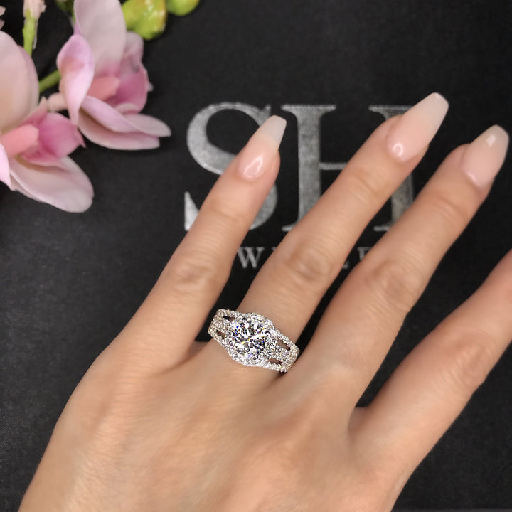 Bright Modern Halo Ring with 4-Bands - W0347 (Lab Grown)