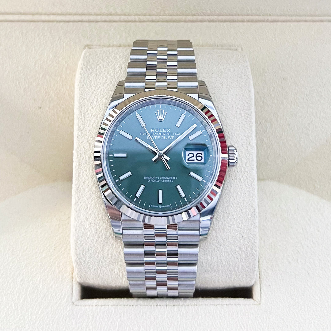 Rolex Datejust36 36mm Steel/WG Mint Green Dial Stick Markers 2025 Ref m126234-0051 (#1029)