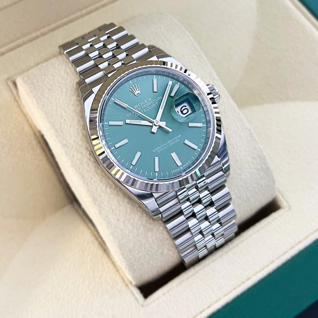 Rolex Datejust36 36mm Steel/WG Mint Green Dial Stick Markers 2025 Ref m126234-0051 (#921)