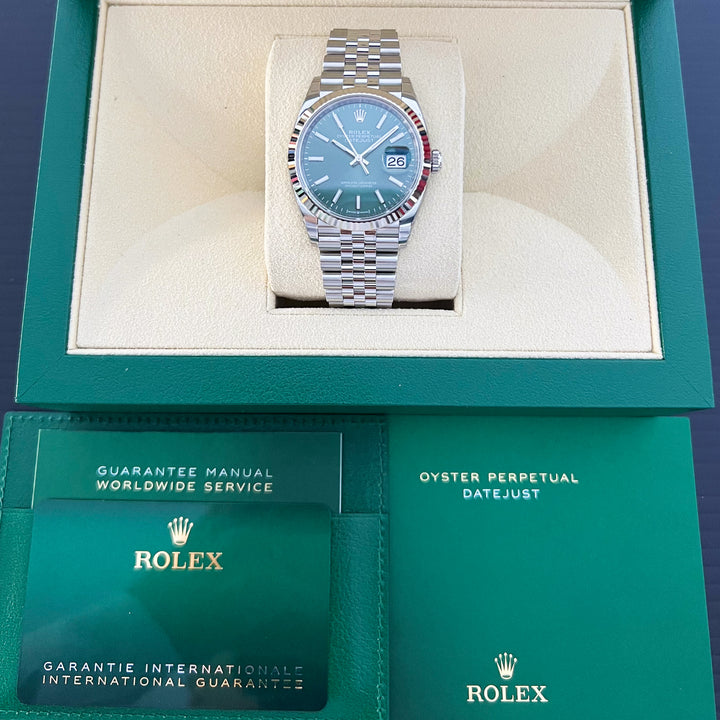Rolex Datejust36 36mm Steel/WG Mint Green Dial Stick Markers 2025 Ref m126234-0051 (#1029)