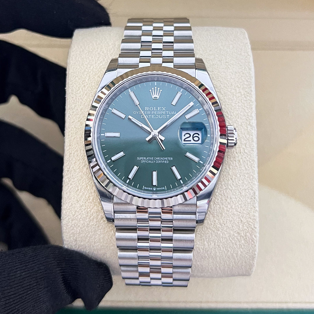 Rolex Datejust36 36mm Steel/WG Mint Green Dial Stick Markers 2025 Ref m126234-0051 (#1029)