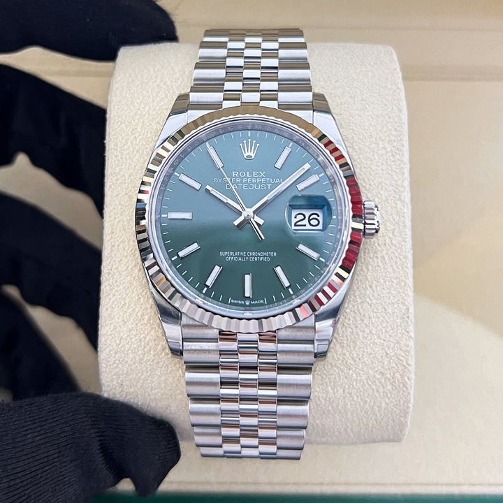 Rolex Datejust36 36mm Steel/WG Mint Green Dial Stick Markers 2025 Ref m126234-0051 (#1029)