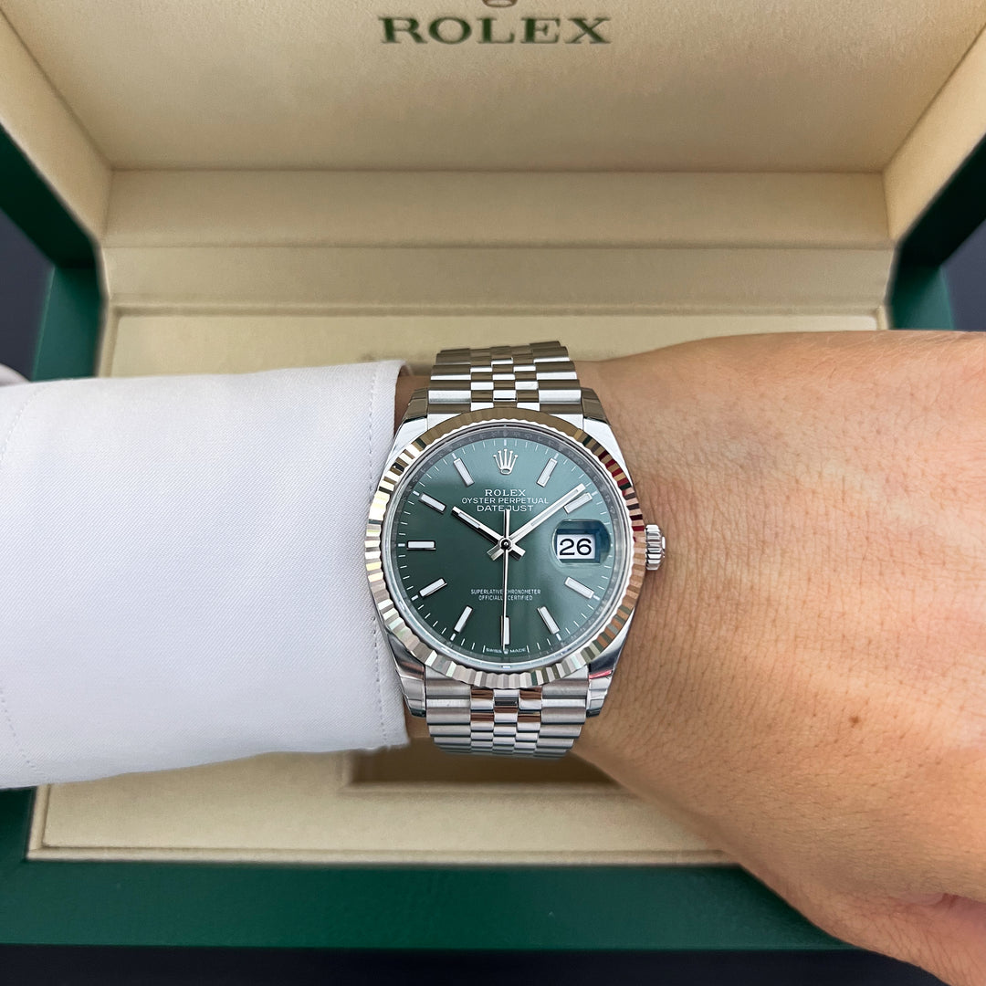 Rolex Datejust36 36mm Steel/WG Mint Green Dial Stick Markers 2025 Ref m126234-0051 (#1029)