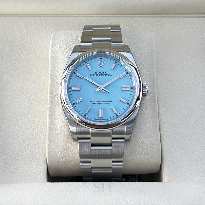 Rolex Oyster Perpetual36 36mm 'Tiffany Blue' Steel Turquoise Blue Dial Stick Markers 2025 Ref m126000-0006 (#945)