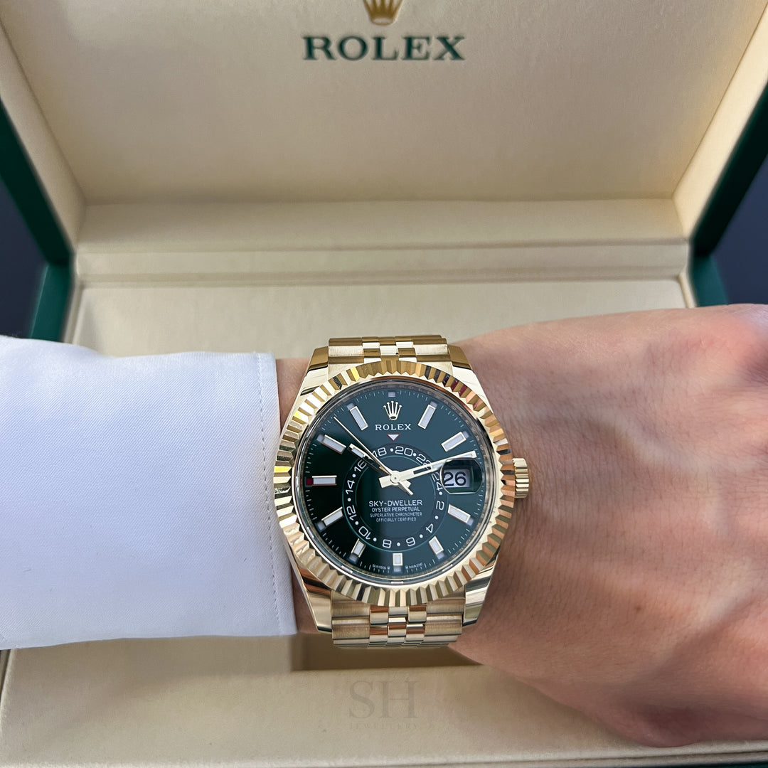 Rolex Sky-Dweller 42mm YG Green Dial Stick Markers 2025 Ref m336938-0008 (#1014)