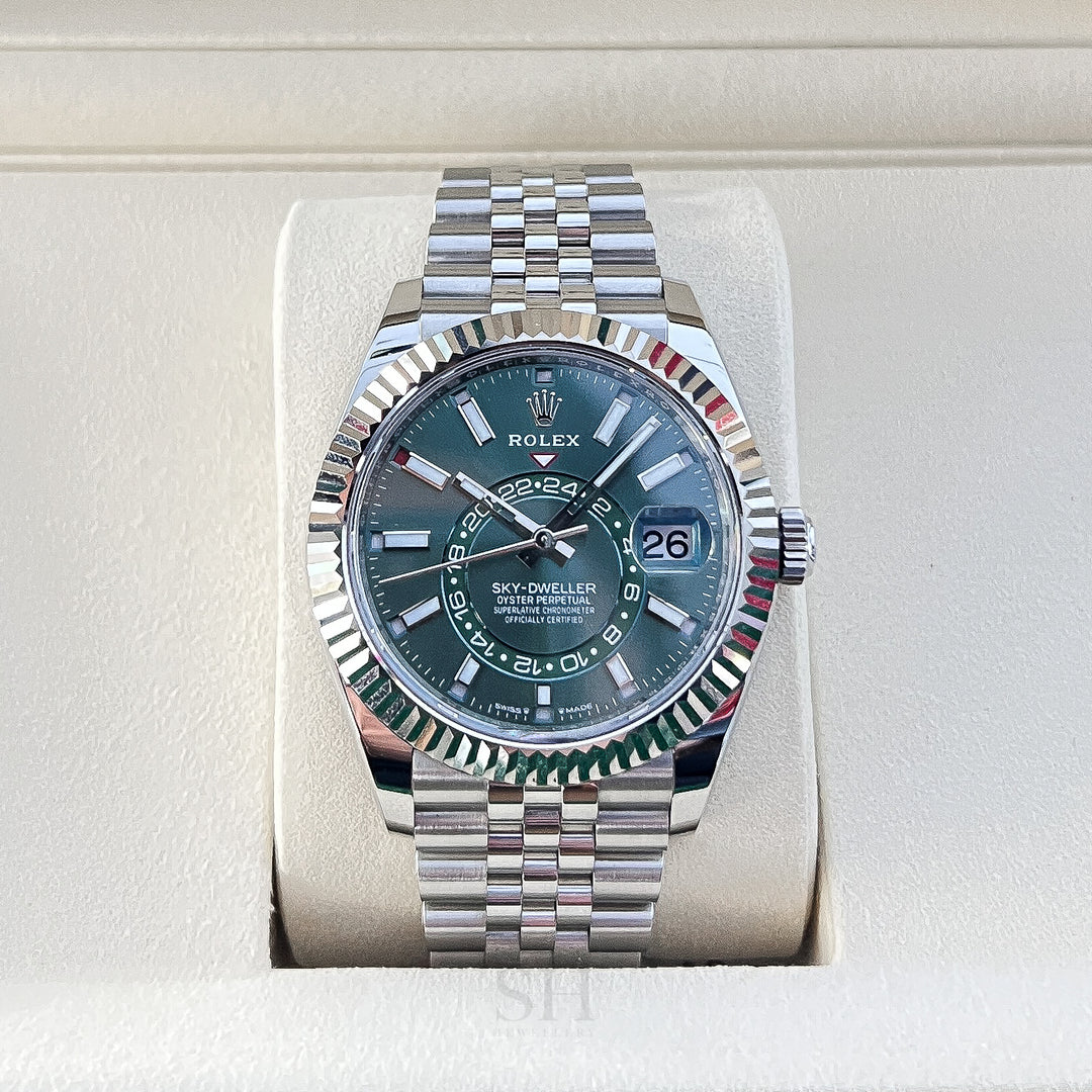 Rolex Sky-Dweller 42mm Steel/WG Mint Green Dial Stick Markers 2025 Ref m336934-0002 (#1041)