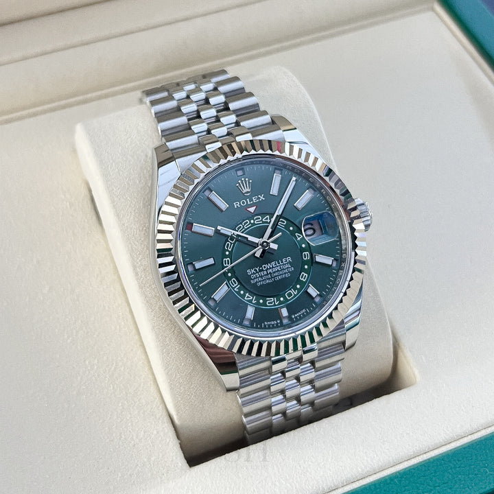 Rolex Sky-Dweller 42mm Steel/WG Mint Green Dial Stick Markers 2025 Ref m336934-0002 (#1041)