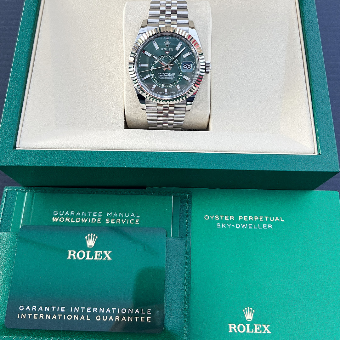 Rolex Sky-Dweller 42mm Steel/WG Mint Green Dial Stick Markers 2025 Ref m336934-0002 (#1041)