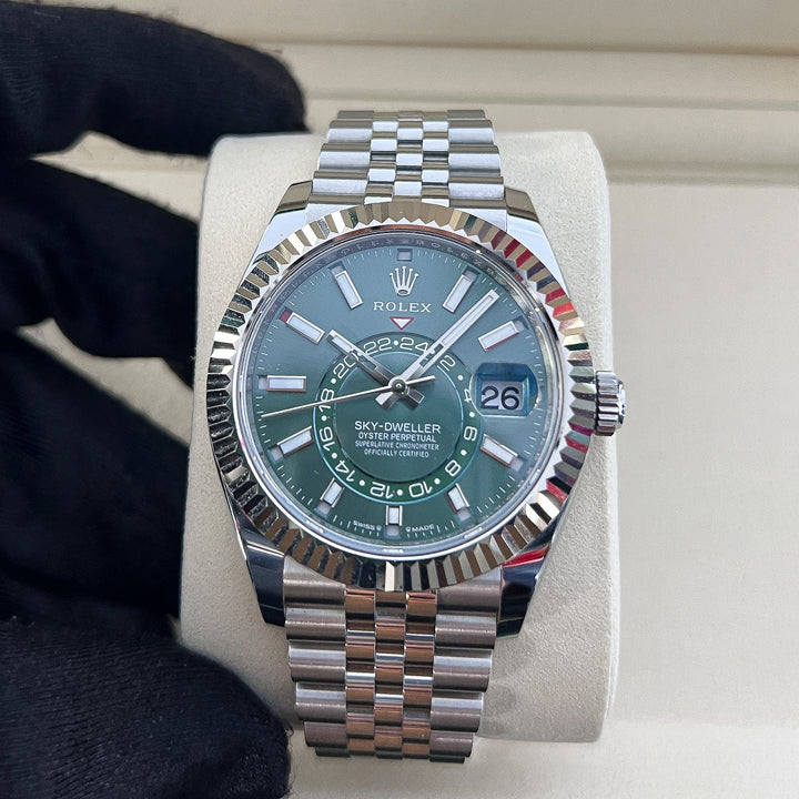 Rolex Sky-Dweller 42mm Steel/WG Mint Green Dial Stick Markers 2025 Ref m336934-0002 (#1041)
