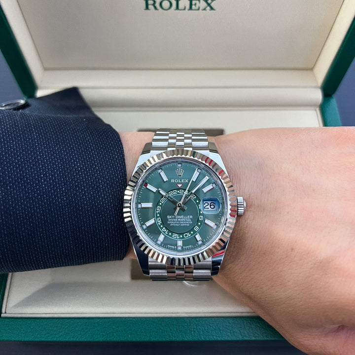 Rolex Sky-Dweller 42mm Steel/WG Mint Green Dial Stick Markers 2025 Ref m336934-0002 (#1041)