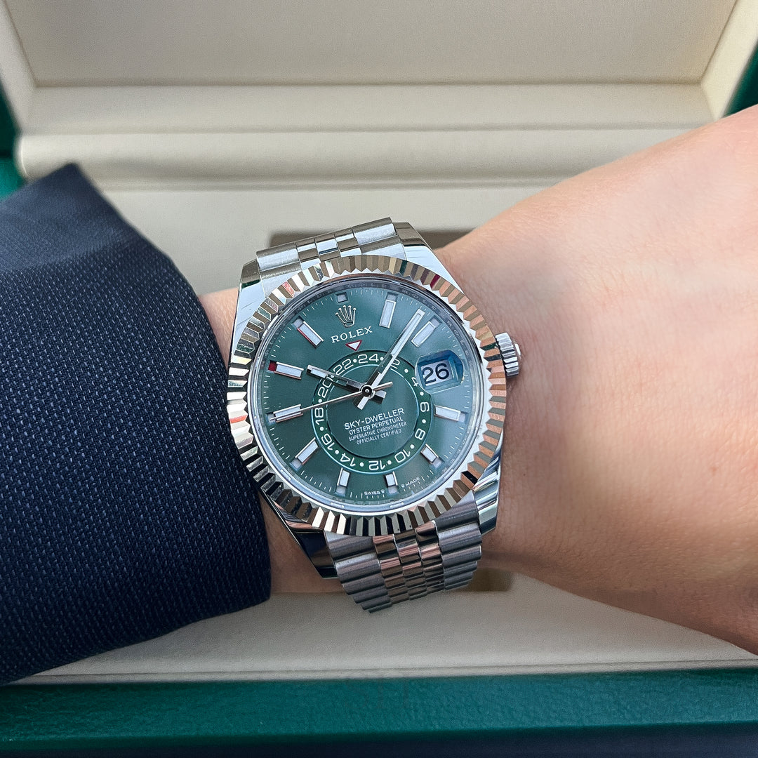 Rolex Sky-Dweller 42mm Steel/WG Mint Green Dial Stick Markers 2025 Ref m336934-0002 (#1041)