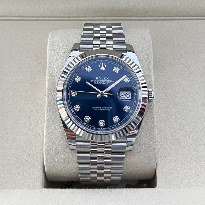 Rolex Datejust41 41mm Steel/WG Blue Dial Diamond Markers 2025 Ref m126334-0016 (#1027)