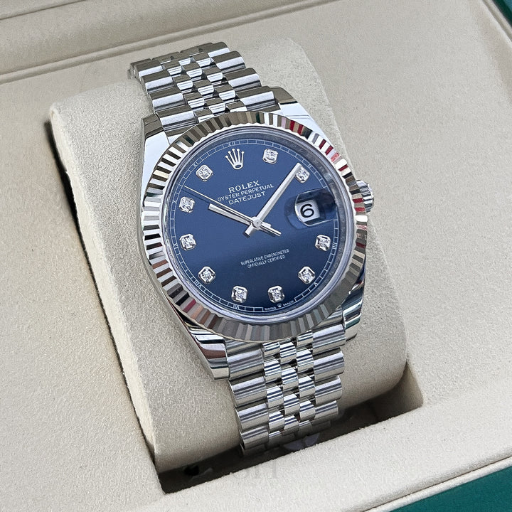 Rolex Datejust41 41mm Steel/WG Blue Dial Diamond Markers 2025 Ref m126334-0016 (#1027)