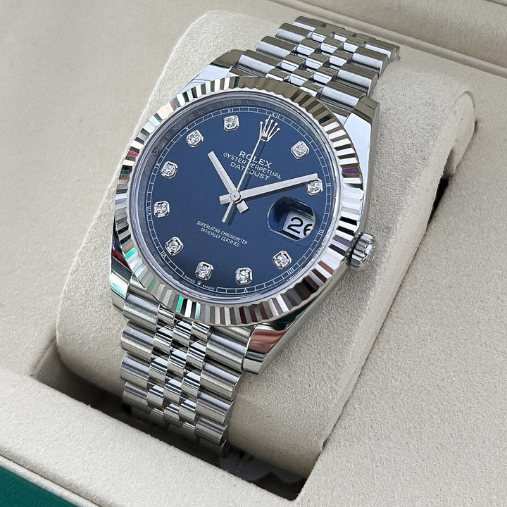 Rolex Datejust41 41mm Steel/WG Blue Dial Diamond Markers 2025 Ref m126334-0016 (#1027)