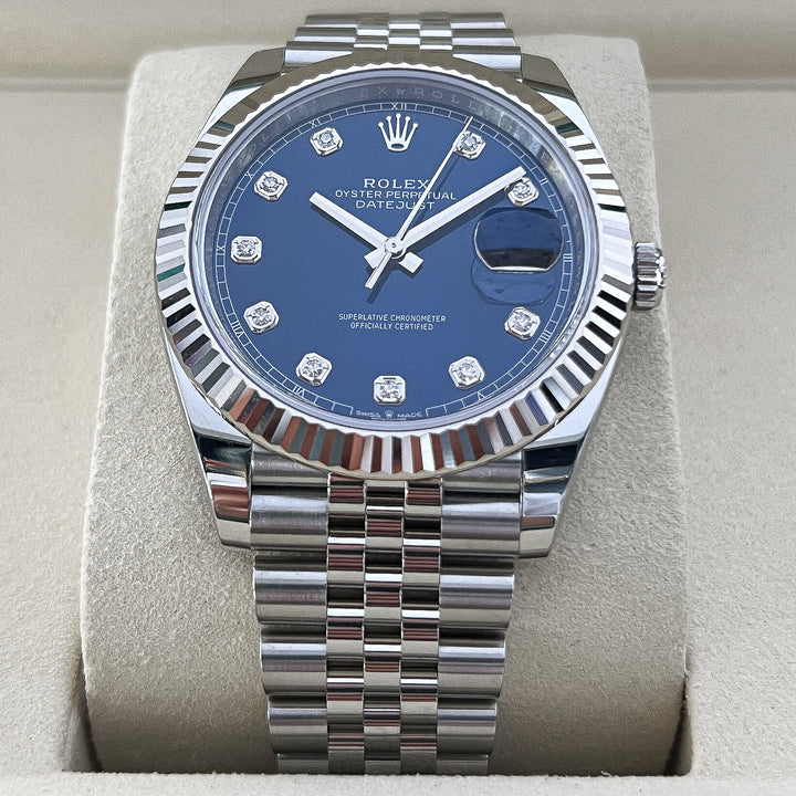 Rolex Datejust41 41mm Steel/WG Blue Dial Diamond Markers 2025 Ref m126334-0016 (#1027)