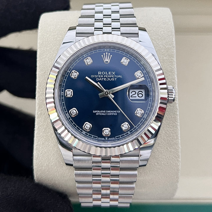 Rolex Datejust41 41mm Steel/WG Blue Dial Diamond Markers 2025 Ref m126334-0016 (#1027)