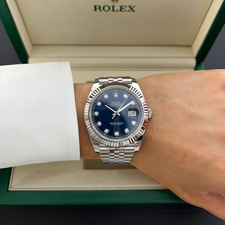 Rolex Datejust41 41mm Steel/WG Blue Dial Diamond Markers 2025 Ref m126334-0016 (#1027)