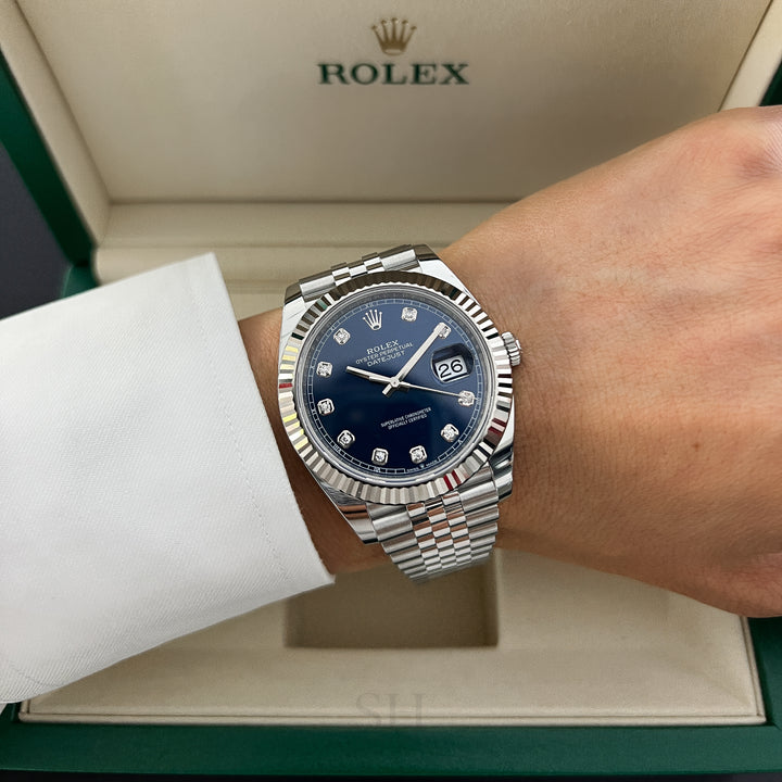 Rolex Datejust41 41mm Steel/WG Blue Dial Diamond Markers 2025 Ref m126334-0016 (#1027)