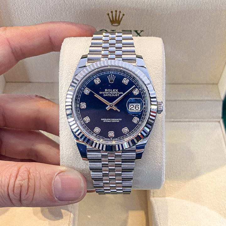 Rolex Datejust41 41mm Steel/WG Blue Dial Diamond Markers 2026 Ref m126334-0016 (#1086)