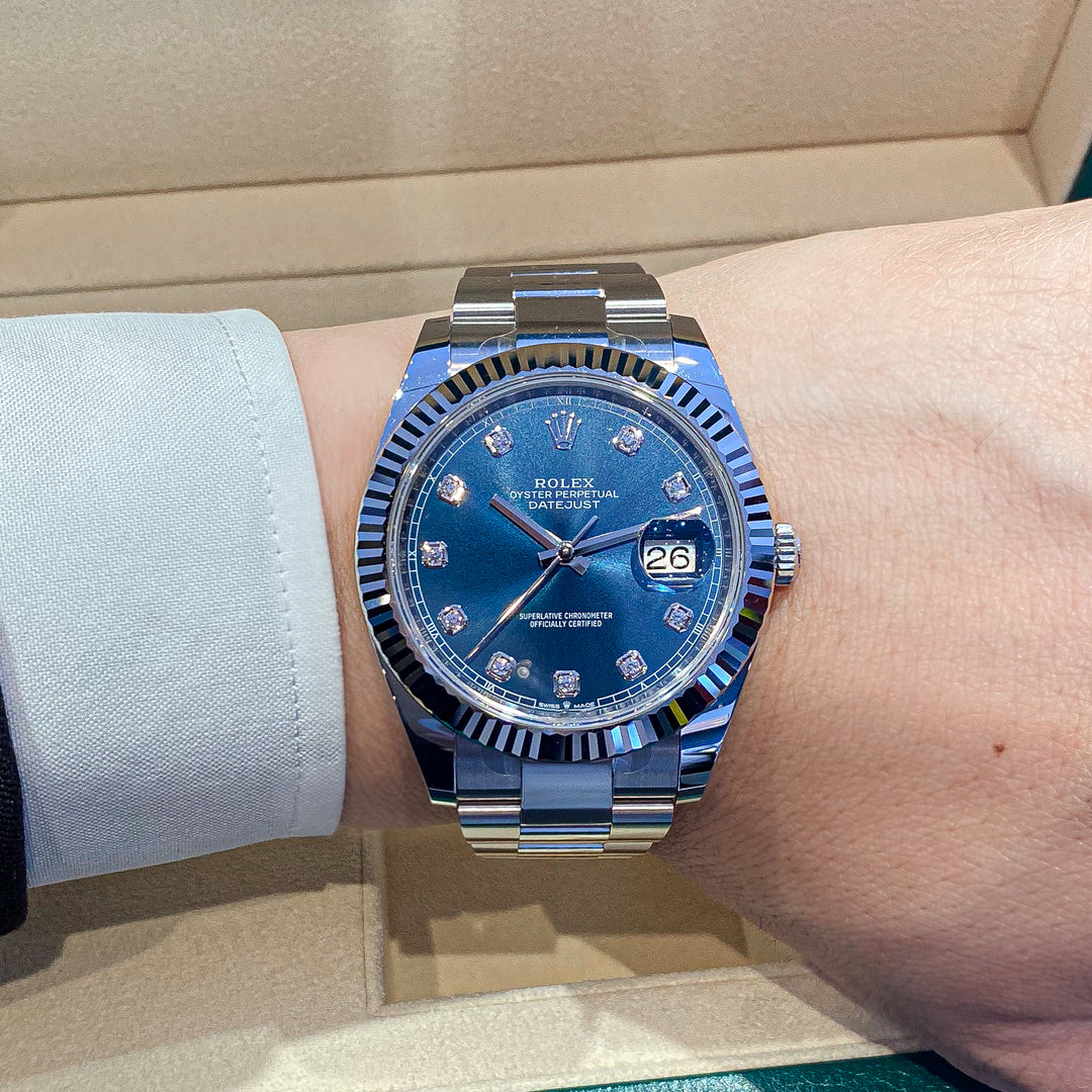 Rolex Datejust41 41mm Steel/WG Blue Dial Diamond Markers 2023 Ref m126334-0015 (#582)