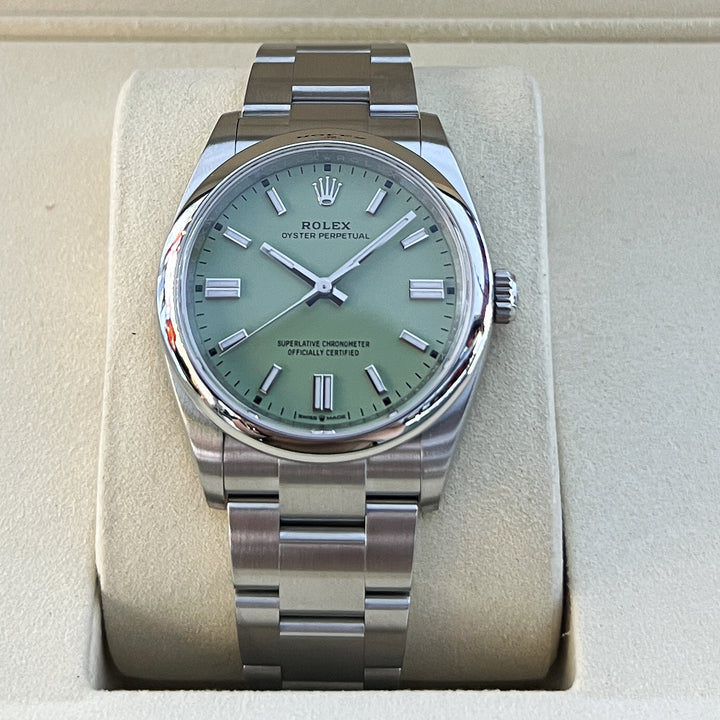 Rolex Oyster Perpetual36 36mm Steel Pistachio Dial Stick Markers 2025 Ref m126000-0011 (#1081)