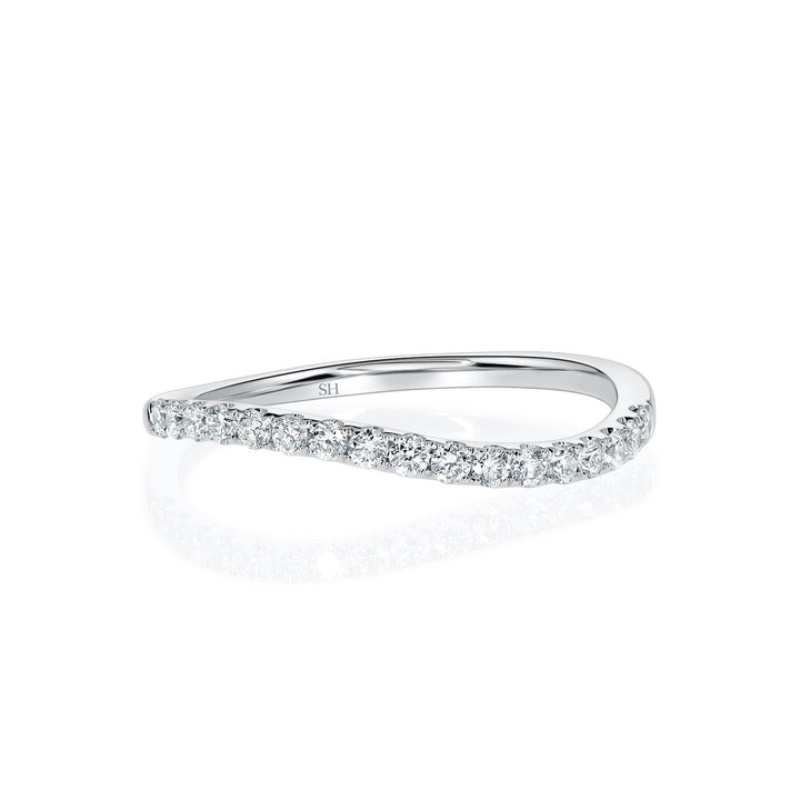 Pavé-Set Contoured Thin Width Women’s Wedding Band (1.7mm) - W0497 — 18kt White Gold (Clearance)