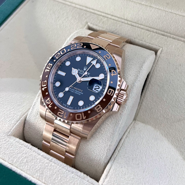 Rolex GMT-Master II 40mm 'Root Beer' RG Black Dial Button Markers 2023 