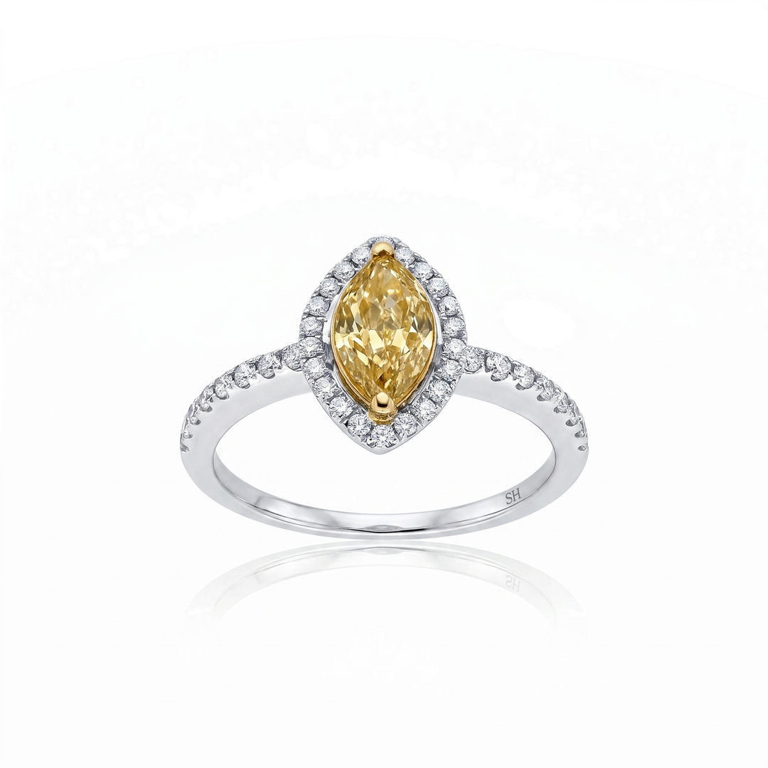 Two Tone Yellow Diamond Ring — Pear Shape (Clearance)