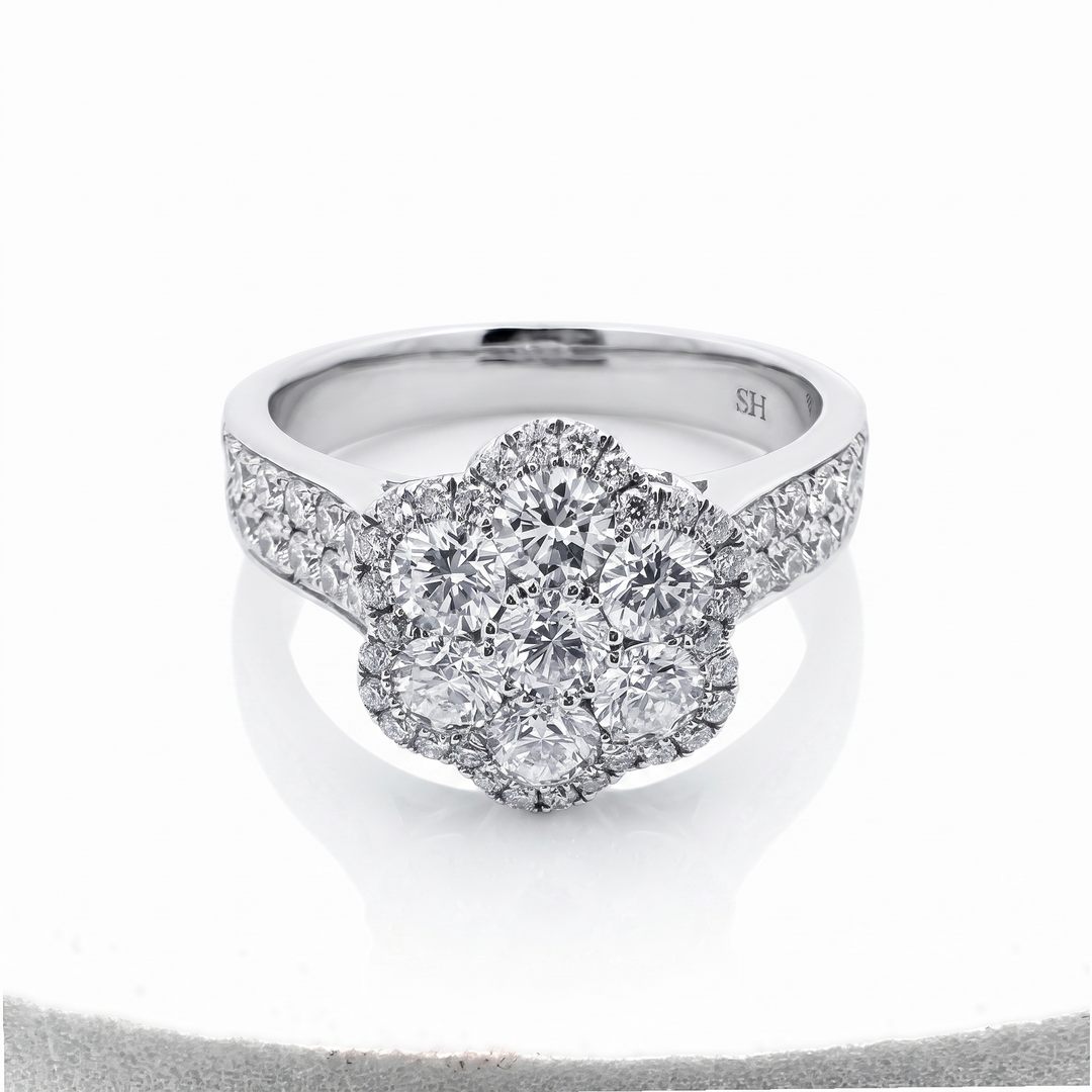 Flower Cluster Diamond Ring with Micro-Pavé Band — 1.44ct TW (Clearance)