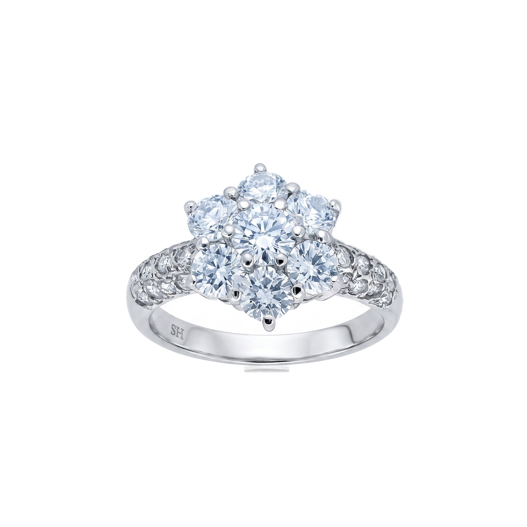 Vintage Cluster Diamond Ring with Grain-Set Shoulders — 1.45ct TW (Clearance)