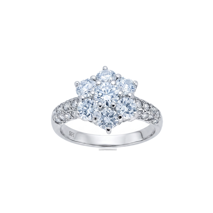Vintage Cluster Diamond Ring with Grain-Set Shoulders — 1.45ct TW (Clearance)