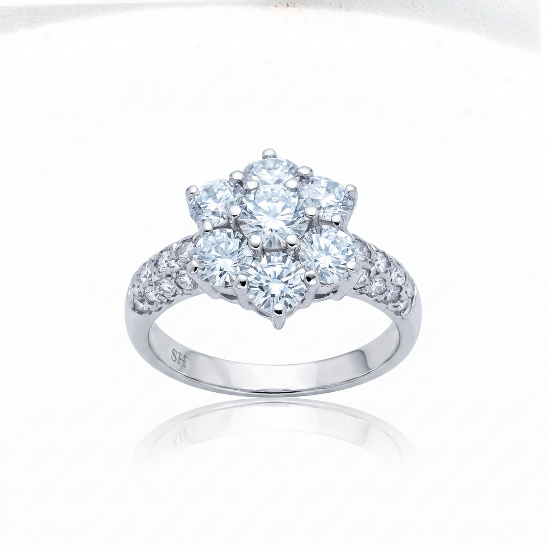 Vintage Cluster Diamond Ring with Grain-Set Shoulders — 1.45ct TW (Clearance)