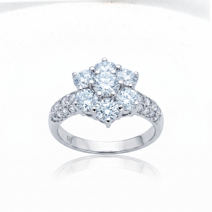 Vintage Cluster Diamond Ring with Grain-Set Shoulders — 1.45ct TW (Clearance)