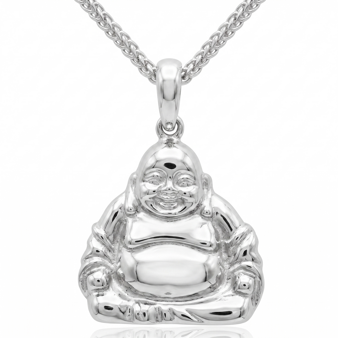 Happy Buddha Pendant in 18kt White Gold (Clearance)