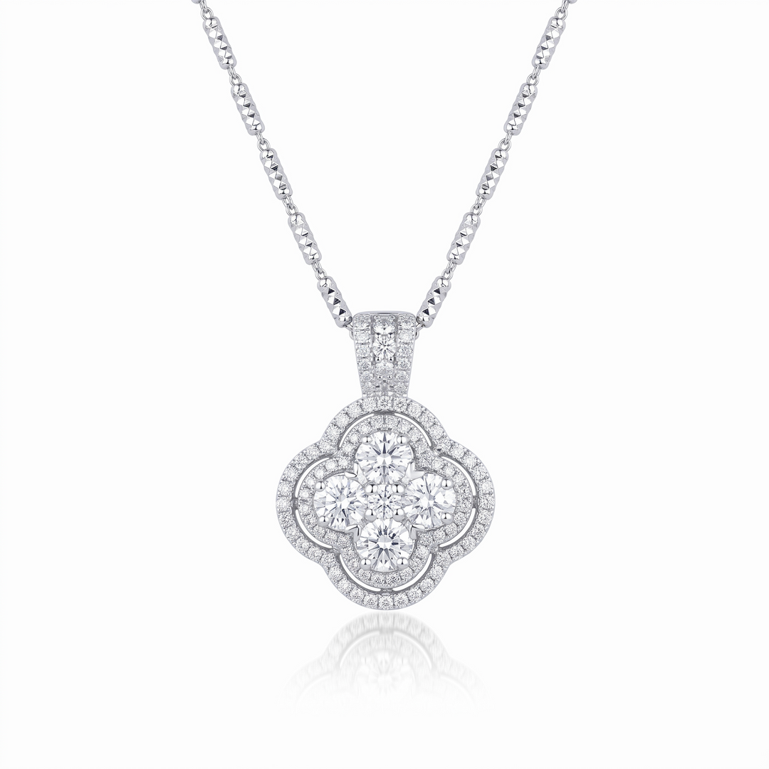 Clover Cluster Diamond Pendant with Double-Tiered Halo — 1.21ct E SI1 (Clearance)