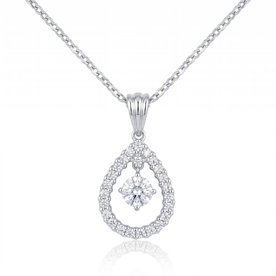 Floating Solitaire Pendant with Pear-Shaped Halo — 0.40ct D SI1 (Clearance)