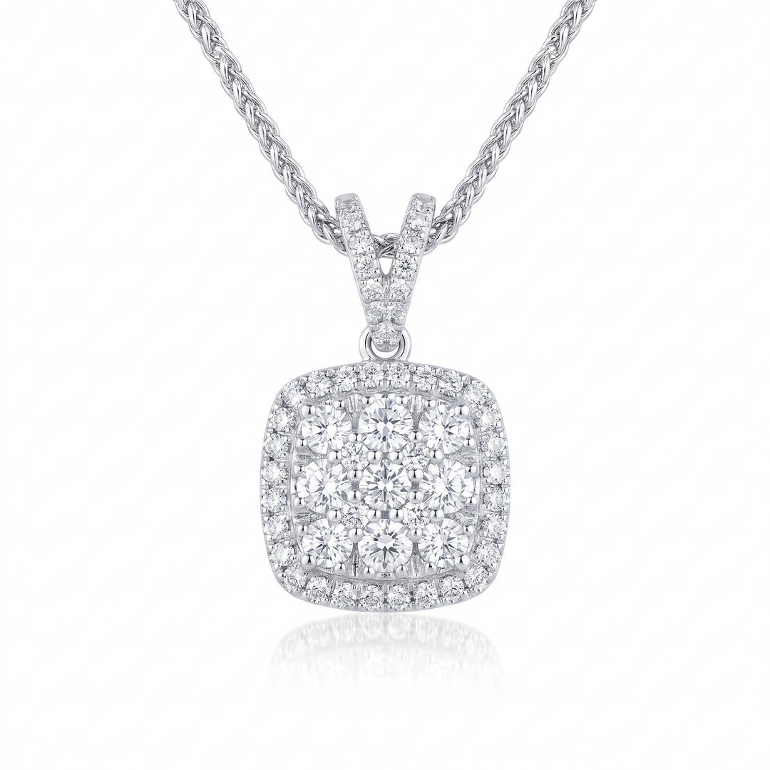 Square Cluster Diamond Pendant with Offset Halo — 0.83ct TW (Clearance)