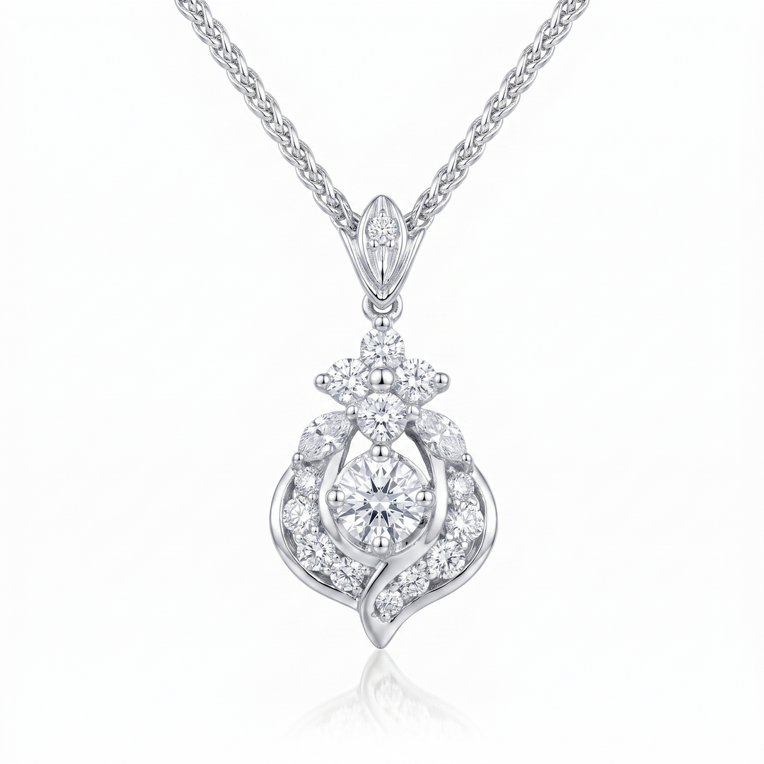 Round Brilliant Solitaire Pendant with Marquise Crown — 0.70ct D SI2 (Clearance)