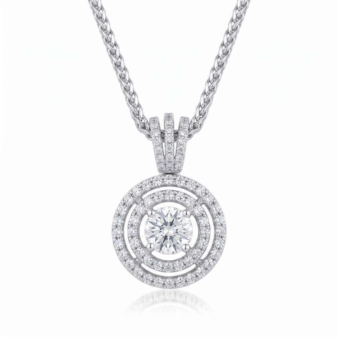 Double Orbit Diamond Halo Pendant — 0.60ct D SI2 (Clearance)