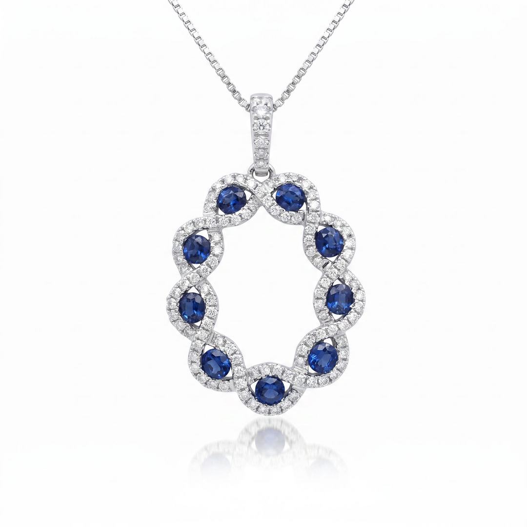 Sapphire and Diamond Infinity Weave Oval Pendant — 0.90ct Sapphire (Clearance)