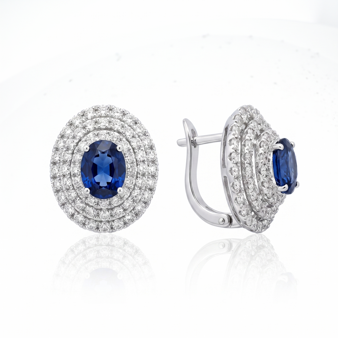 Oval Sapphire and Diamond Huggie Earrings — 0.60ct Sapphire (Clearance)