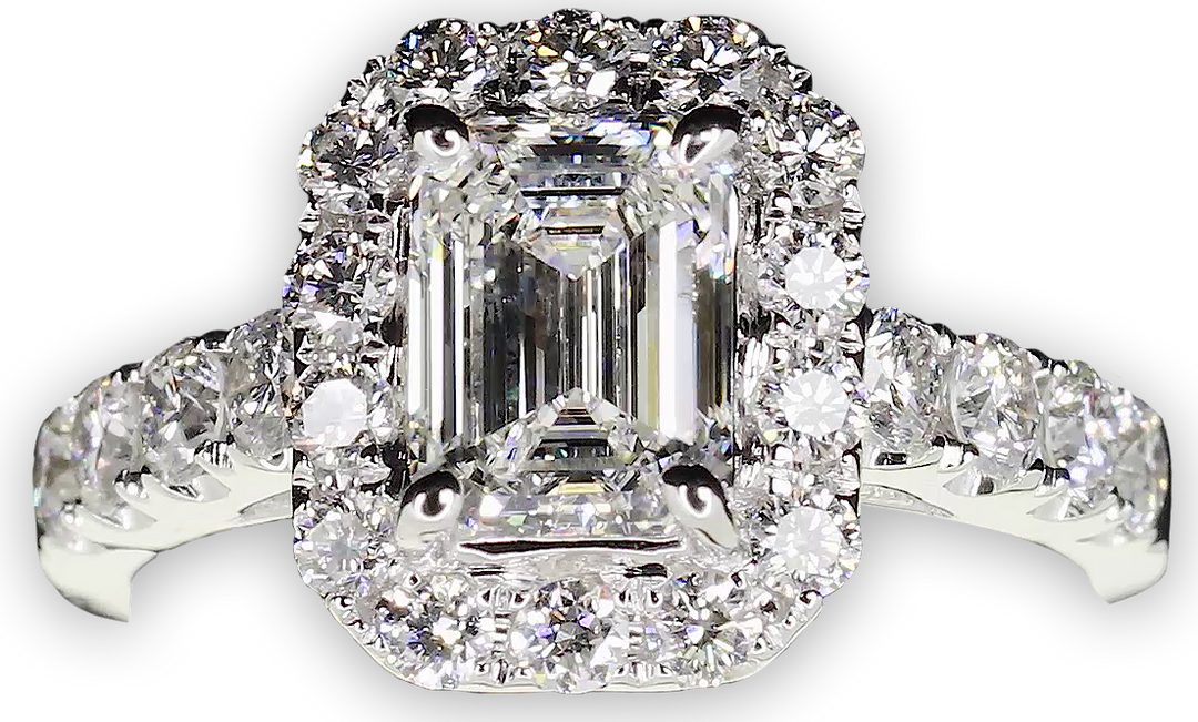 Emerald Cut Halo with Pavé-Set Diamond Band - W0043 (Lab Grown)