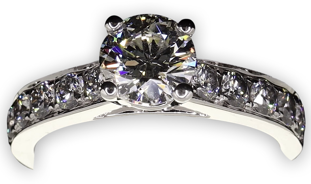 Modern 4-Claw Engagement Ring with Grain Set Diamond Band - W0019 (Lab Grown)